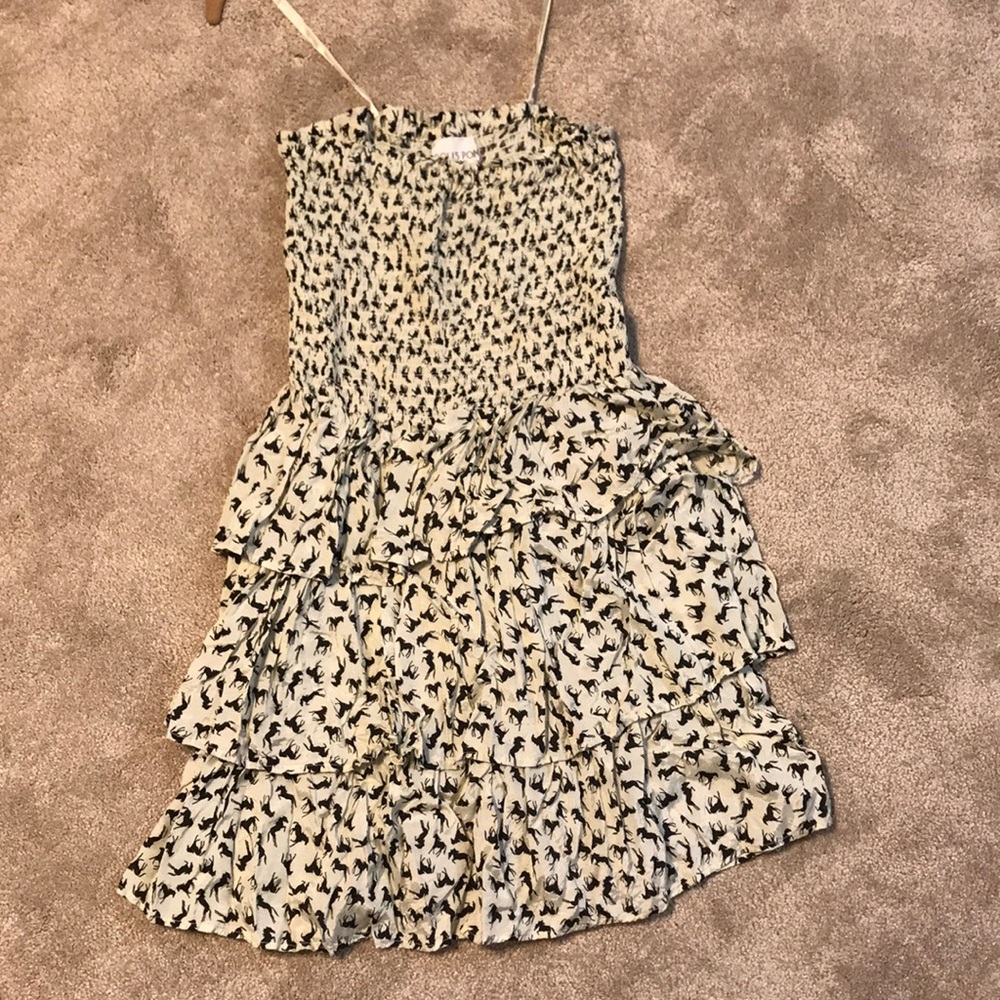 Horse print ruffle strapless mini dress